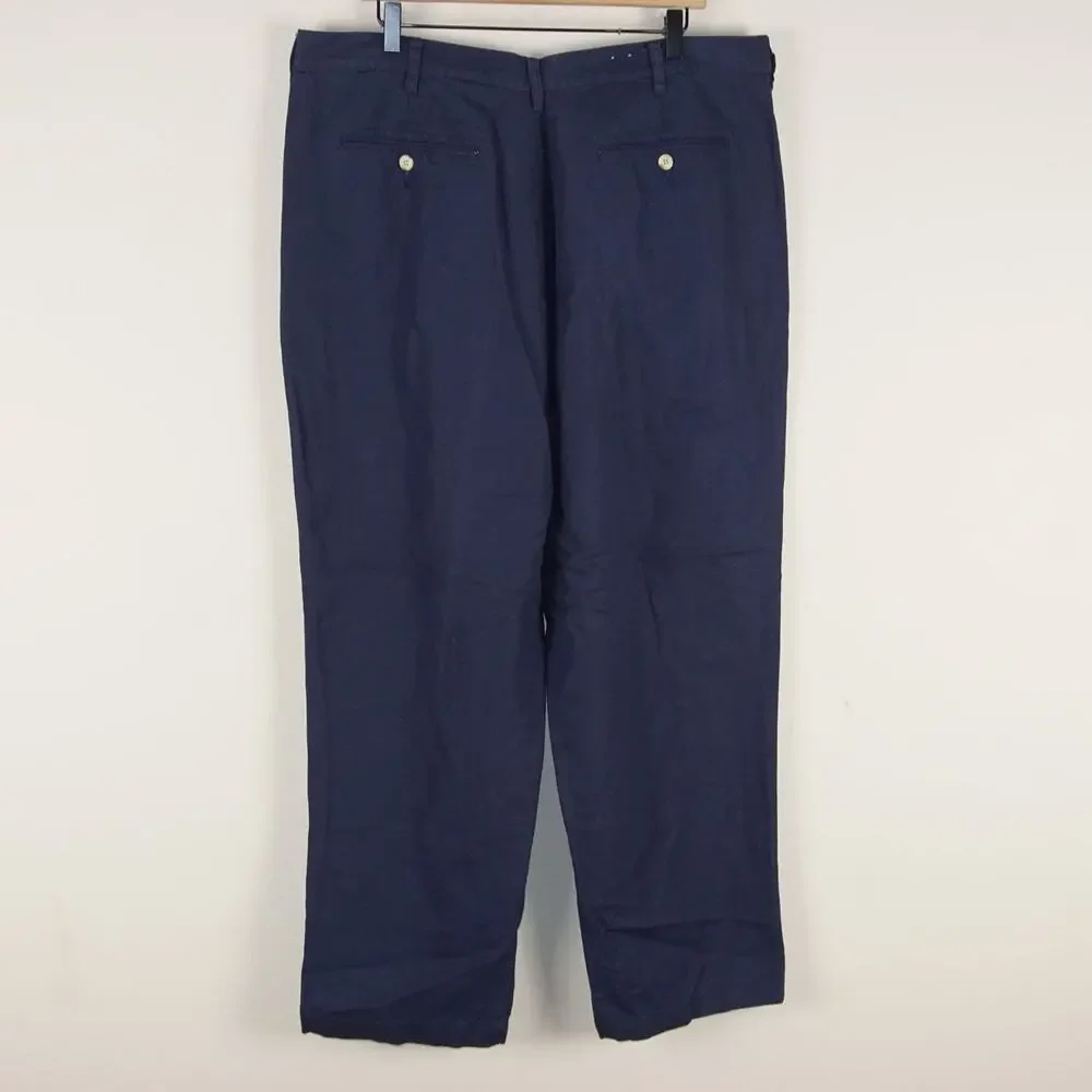 Vintage Eddie Bauer High Waist Pleated Linen Cotton Blend Blue Pants Sz 40 x 30